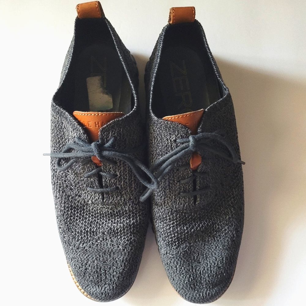 Cole Haan Men's Zerogrand Black Gray Stitchlite Knit Wingtip Shoes US Size 8M